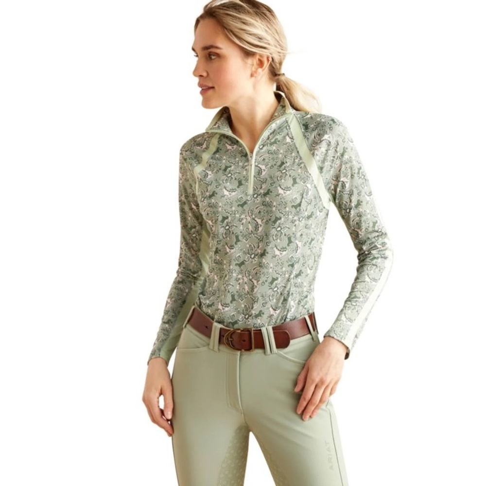 Ariat Women’s Medium Sunstopper 3.0 Baselayer Green Baroque Long Sleeve Shirt